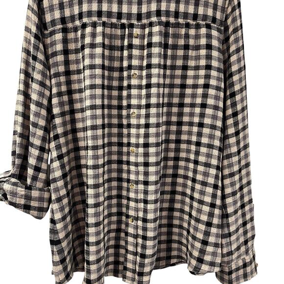 Pistola Flannel Shirt XL Plaid Check Black Ivory Tab Sleeve Button Back Pullover - Picture 9 of 11